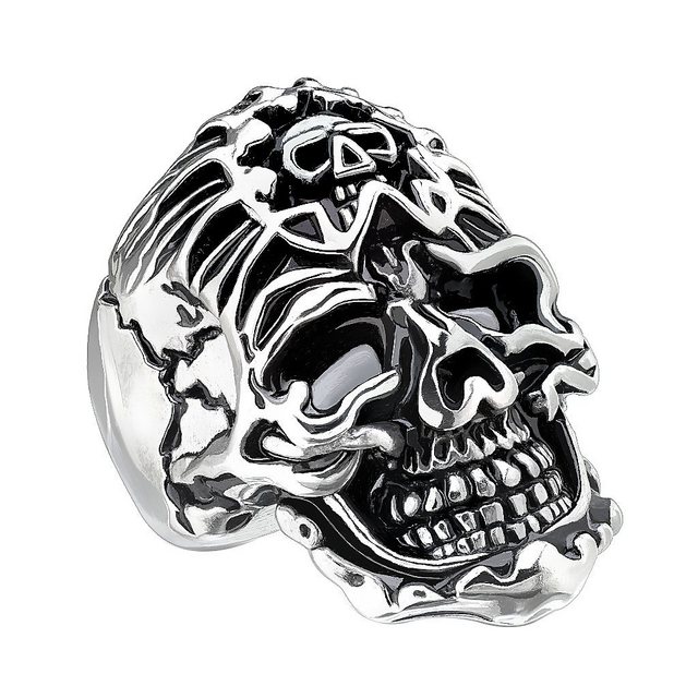 Taffstyle Fingerring "Herren Biker Ring Totenkopf Ring mit Bandana", Herren Ring Edelstahl Massiv Breit Herrenring Männer Biker Rocker Totenkopf Ring Totenschädel mit Bandana