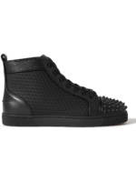 Christian Louboutin - Lou Spikes Orlato Studded Leather and Mesh High-Top Sneakers - Men - Black - EU 46