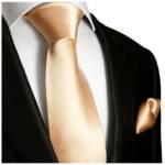 Paul Malone Krawatte "Herren Seidenkrawatte Schlips mit Tuch modern uni satin 100% Seide" (Set, 2-St., Krawatte mit Einstecktuch) Schmal (6cm), apricot 2134