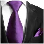 Paul Malone Krawatte "Herren Seidenkrawatte Schlips mit Tuch modern uni satin 100% Seide" (Set, 2-St., Krawatte mit Einstecktuch) Schmal (6cm), lila violett 941