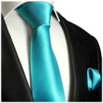 Paul Malone Krawatte "Herren Seidenkrawatte Schlips mit Tuch modern uni satin 100% Seide" (Set, 2-St., Krawatte mit Einstecktuch) Schmal (6cm), türkis 981