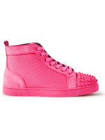 Christian Louboutin - Louis Spiked Suede-Trimmed Mesh High-Top Sneakers - Men - Pink - EU 41.5