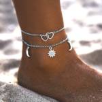 Lkupro Fußkette Herz Fußkettchen Silber Mond und Sonne Knöchel Armband Set Sommer (1-tlg)