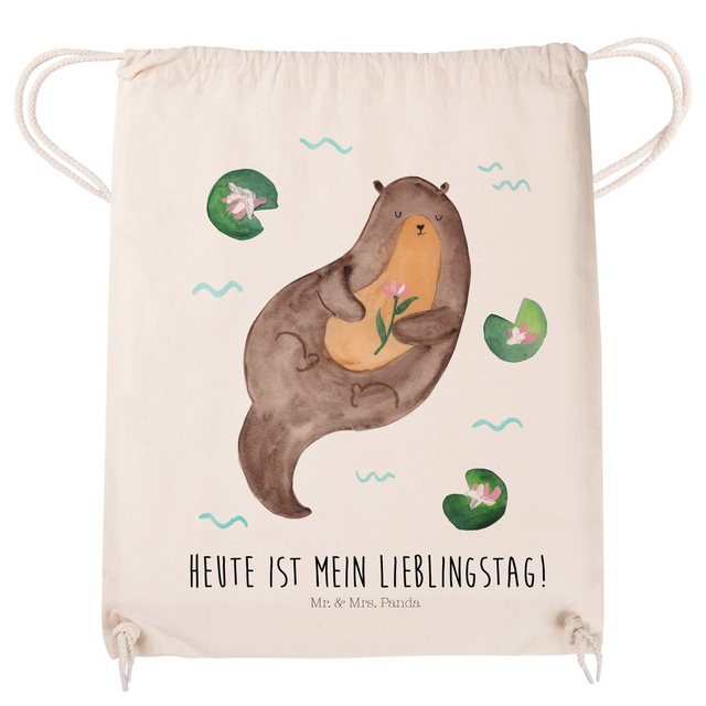 Mr. & Mrs. Panda Sporttasche Otter mit Seerose - Tasche, Sporttasche, Turnbeutel, Stoffbeutel, Beutel (1-tlg)