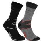 sockenkauf24 Wandersocken Merino Wandersocken für Herren & Damen Outdoor Trekking Socken (Schw/Gr-Gr/Rot, 2, 2-Paar, 35-38) - 50101P