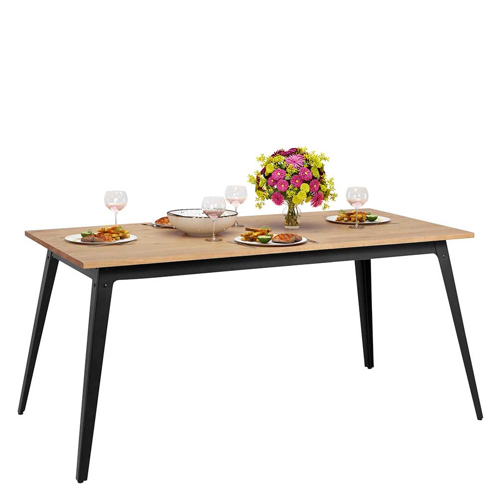 Esszimmer Tisch aus Kiefer Massivholz Metall Vierfußgestell