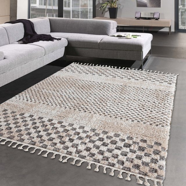 Hochflor-Teppich Hochflorteppich - skandinavischen Stil - creme braun, Carpetia, rechteckig, Höhe: 30 mm