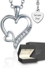 LOVENEST Herzkette Halskette Damen Silber 925 mit kleinen ZIRKONIA-STEINEN Herz-Anhänger