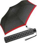 Pierre Cardin Langregenschirm schlanker Damen-Taschenschirm mit Handöffner, mit Dreiecke-Muster und roter Borte