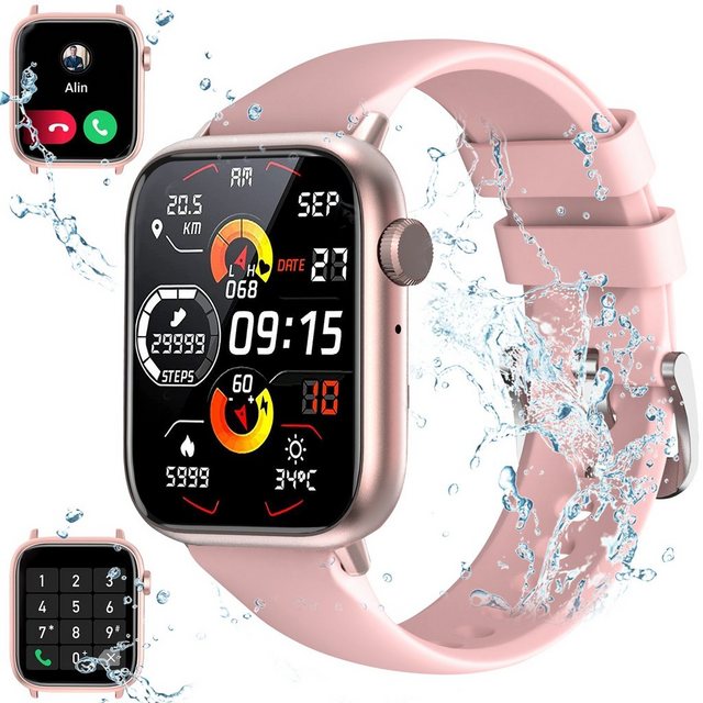 Tisoutec Smartwatch Damen Herren, Smartwatch (Fitnessuhr mit Telefonfunktion/WhatsApp Notiz,Smartwatch Fitness Tracker Uhr IP67 Wasserdicht,1.8" HD Voll Touchscreen Fitnessuhr Tracker mit Blutsauerstoff/Pulsmesser/Sportuhr/Schrittzähler/Schlafmonitor Aktivitätstracker usw für iOS/Android Uhren Watch cm/1.8 Zoll), Die Uhrzeit kann auch im Status des Idle Screen Dials angezeigt werden