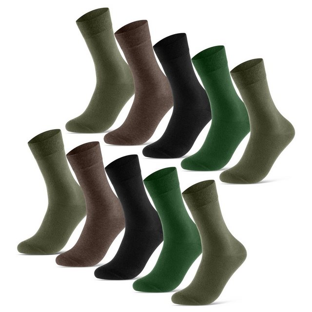 sockenkauf24 Basicsocken 10 Paar Premium Socken Herren & Damen Komfort Business-Socken (Grün/Braun, 10-Paar, 35-38) aus gekämmter Baumwolle mit Pique-Bund (Exclusive Line) - 70101T