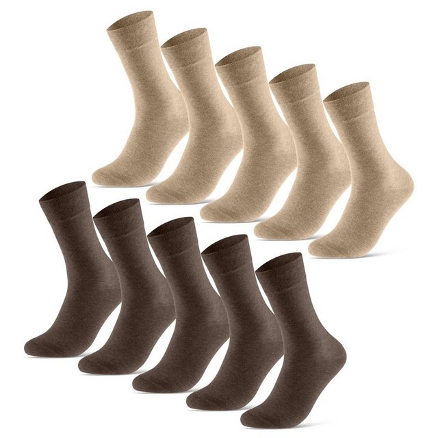 sockenkauf24 Basicsocken 10 Paar Premium Socken Herren & Damen Komfort Business-Socken (Sand/Braun, 10-Paar, 35-38) aus gekämmter Baumwolle mit Pique-Bund (Exclusive Line) - 70101T