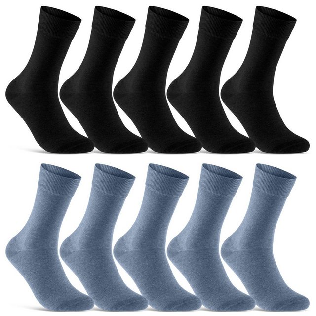 sockenkauf24 Basicsocken 10 Paar Socken Damen & Herren Business Socken Baumwolle (Schwarz/Jeans, 35-38) mit Komfortbund (Basicline) - 70201T