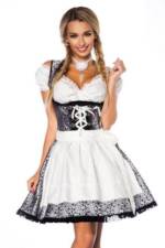 Dirndline Dirndl 3-tlg. Trachten Set: Premium Jacquard Dirndl mit Bluse und Schürze in silber/schwarz