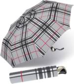 happy rain® selection Taschenregenschirm schöner Herren-Regenschirm mit Auf-Zu-Automatik, stabil und leicht, im grauen Karo-Muster