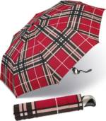 happy rain® selection Taschenregenschirm schöner Herren-Regenschirm mit Auf-Zu-Automatik, stabil und leicht, im roten Karo-Muster