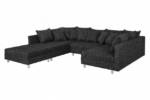 Küchen-Preisbombe Sofa Wohnlandschaft Couch Ecksofa Eckcouch in Gewebestoff schwarz Minsk XXL, Sofa in U-Form mit Hocker