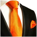 Paul Malone Krawatte Herren Seidenkrawatte Schlips mit Tuch modern uni satin 100% Seide (Set, 2-St., Krawatte mit Einstecktuch) Breit (8cm), Extra lang (165cm), orange 945