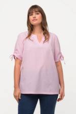 Ulla Popken Longbluse Trachten-Karobluse Tunika-Ausschnitt