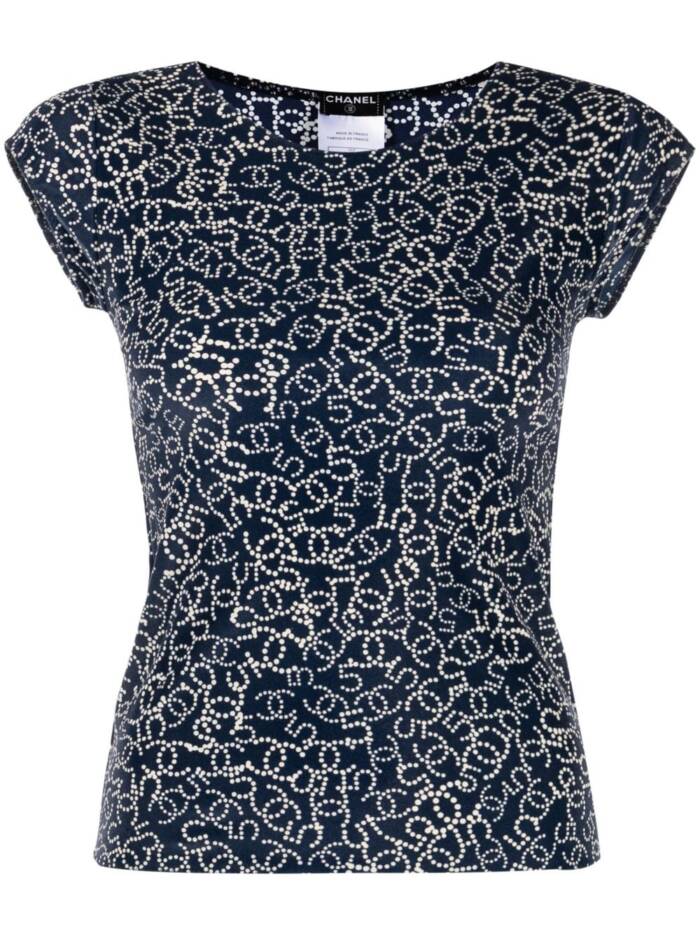 CHANEL Pre-Owned T-Shirt mit Logo-Print - Blau