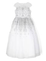 MARCHESA KIDS COUTURE Schulterfreies Kleid mit Blumenstickerei - Weiß