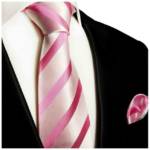 Paul Malone Krawatte Herren Seidenkrawatte und Tuch gestreift 100% Seide (Set, 2-St., Krawatte mit Einstecktuch) Schmal (6cm), Extra lang (165cm), pink 92