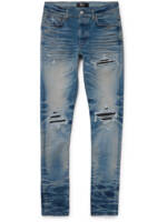AMIRI - MX1 Skinny-Fit Ultrasuede®-Panelled Distressed Jeans - Men - Blue - UK/US 29