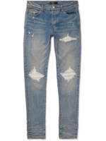 AMIRI - MX1 Skinny-Fit Ultrasuede®-Panelled Distressed Jeans - Men - Blue - UK/US 30