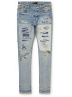 AMIRI - Skinny-Fit Logo-Embroidered Distressed Patchwork Jeans - Men - Blue - UK/US 34