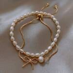 AUzzO~ Armketten Set Armketten Damen Perlenarmband Kettenarmband Schmetterlingsabschnitt (2-tlg)
