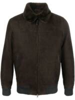 Brioni Lederjacke mit Shearling-Kragen - Braun