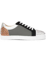 Christian Louboutin - Sevaste Spiked Leather, Honeycomb Canvas and Mesh Sneakers - Men - Gray - EU 42.5