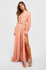 Maxi-Brautjungfernkleid Aus Satin Mit Twist - Pink - 36, Pink