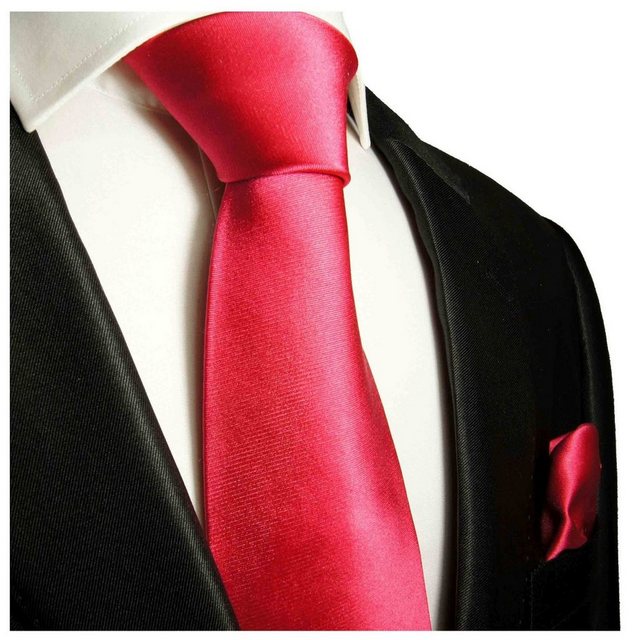 Paul Malone Krawatte Herren Seidenkrawatte Schlips mit Tuch modern uni satin 100% Seide (Set, 2-St., Krawatte mit Einstecktuch) Schmal (6cm), pink 505