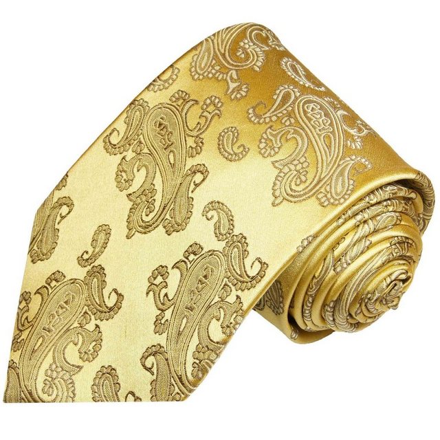 Paul Malone Krawatte Herren Seidenkrawatte eleganter Schlips modern paisley 100% Seide Schmal (6cm), gold 354