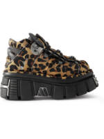 VETEMENTS - New Rock Embellished Leopard-Print Pony Hair Platform Sneakers - Men - Brown - EU 43