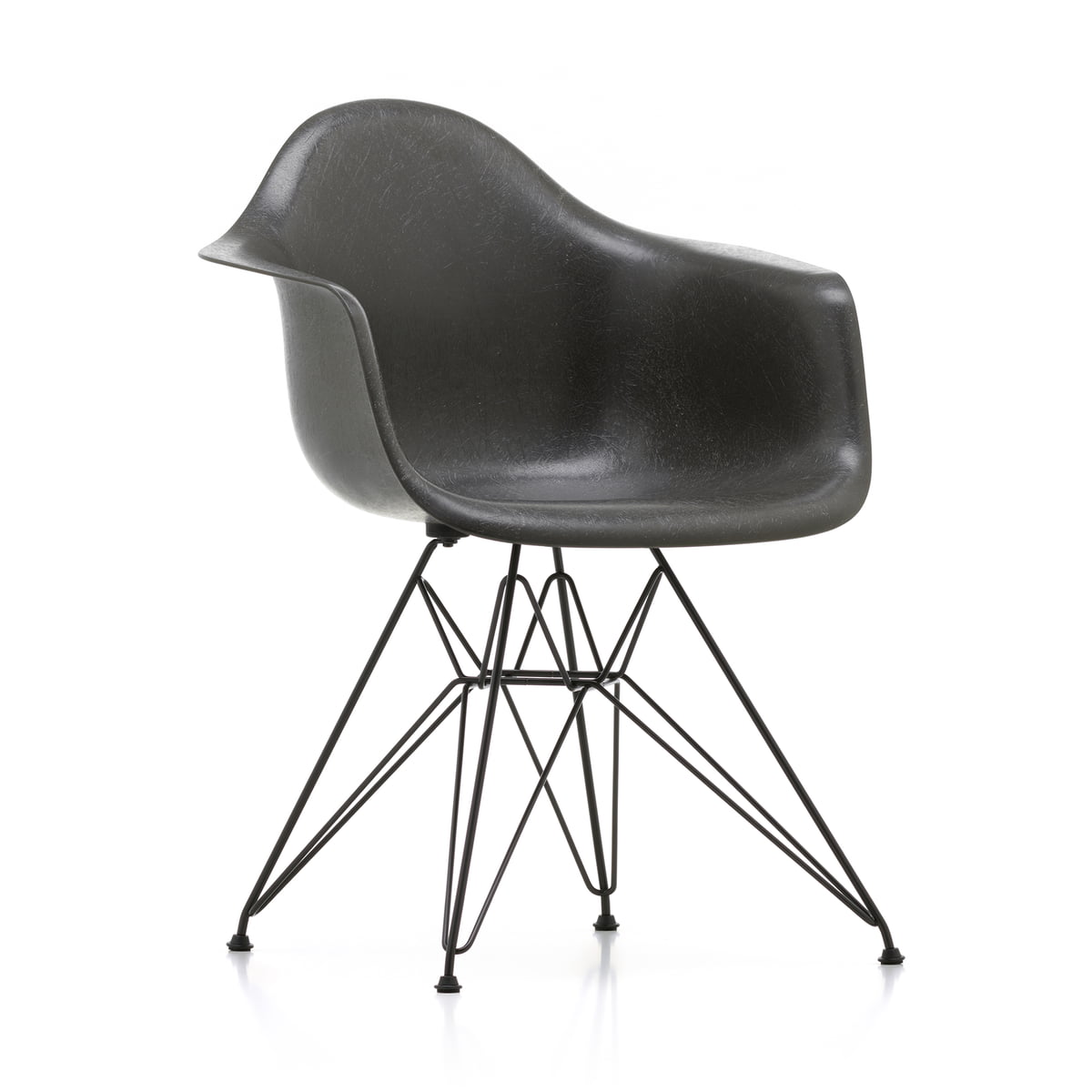 Vitra - Eames Fiberglass Armchair DAR, basic dark / Eames elephant hide grey (Filzgleiter basic dark)