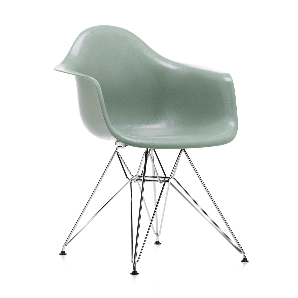 Vitra - Eames Fiberglass Armchair DAR, verchromt / Eames sea foam green (Filzgleiter basic dark)