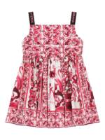 Dolce & Gabbana Kids Trägerkleid mit Majolica-Print - Weiß