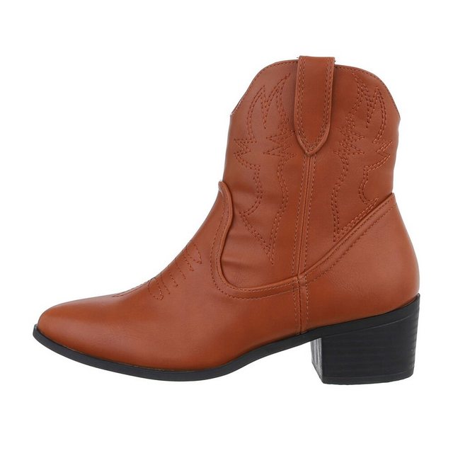 Ital-Design Damen Cowboyboots Western Westernstiefelette Blockabsatz Western- & Bikerboots in Camel