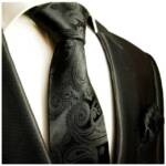 Paul Malone Krawatte Herren Seidenkrawatte Schlips mit Tuch modern uni paisley 100% Seide (Set, 2-St., Krawatte mit Einstecktuch) Schmal (6cm), schwarz 815