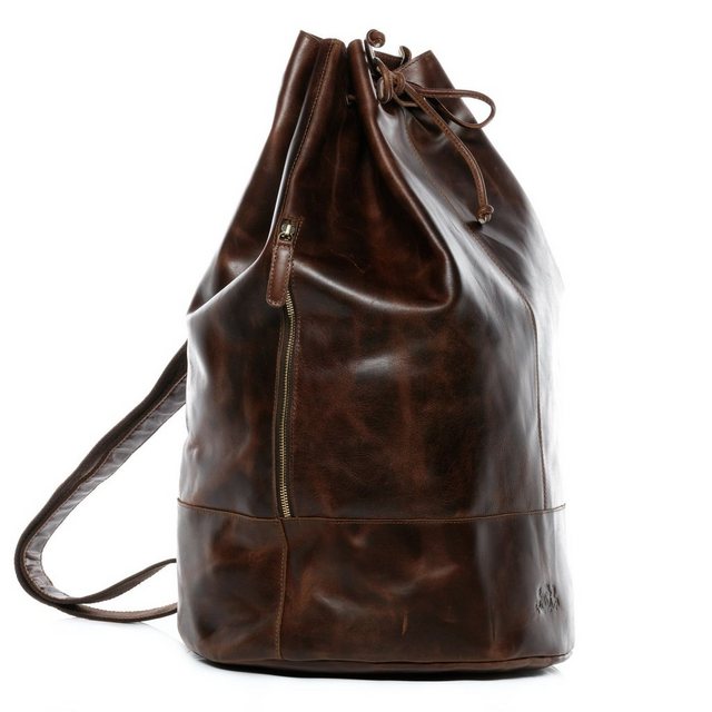 SID & VAIN Rucksack Leder Backpack Unisex HEATHROW, Seesack Echtleder Matchsack, Leder-Rucksack Damen Herren Braun-cognac