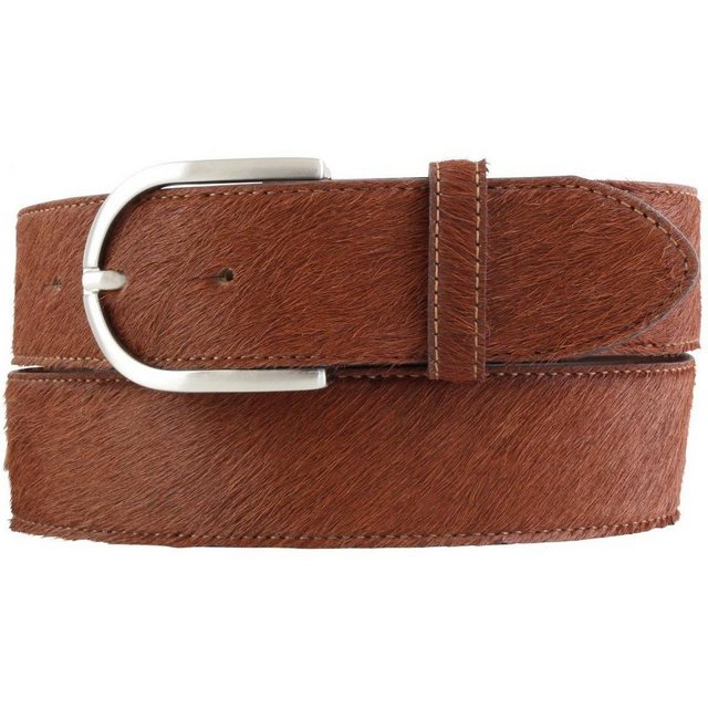 BELTINGER Ledergürtel Damen-Gürtel mit echtem Fell 4 cm - Fell-Gürtel für Damen 40mm - Kuh-L