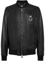 Billionaire Bomberjacke aus Leder mit Logo-Patch - Schwarz