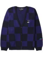 Fred Perry x Raf Simons karierter Cardigan mit Logo-Applikation - Blau