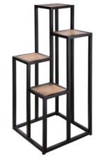 GILDE Dekoobjekt Handgefertigte Metall Stufen Deko Säule mit braunen Tischplatten aus M