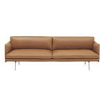 Muuto - Outline Sofa 3-Sitzer, cognac Refine Leather / Aluminium poliert