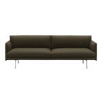 Muuto - Outline Sofa 3-Sitzer, dunkelgrün (Divina 984) / Aluminium poliert