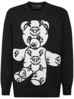 Philipp Plein Jacquard-Pullover mit aufgesticktem Teddy - Schwarz