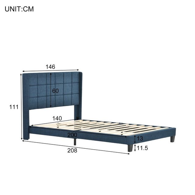 REDOM Polsterbett Doppelbett Einzelbett gepolstertes Bett Funktionsbett Holzbett Leinen (mittelfest ohne Matratze oder mit Matratze, 90*200 cm oder 140*200 cm)